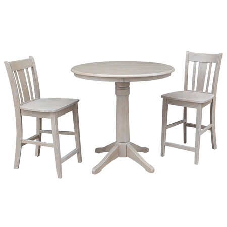 International Concepts Round 36 in Rd Ped Gathering Ht Table, 2 San Remo Counter Ht Stools, Gray Taupe, 36 in W, 36 in L K09-36RT-27B-6B-S102-2